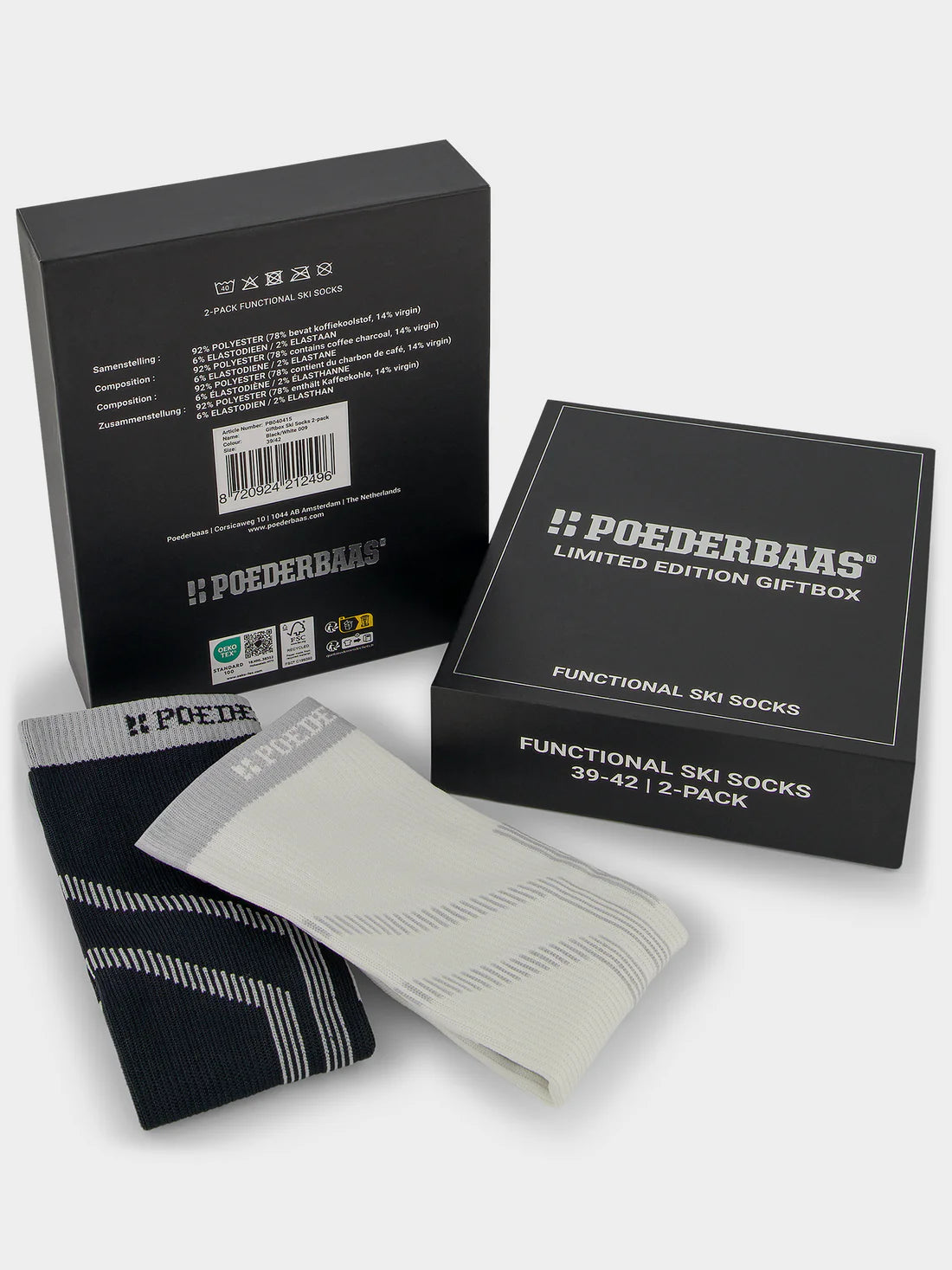 Poederbaas Giftbox Ski Socks 2-PACK | BLACK WHITE